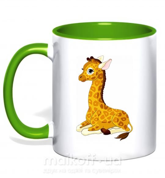 Чашка с цветной ручкой Жираф прилег Зеленый фото