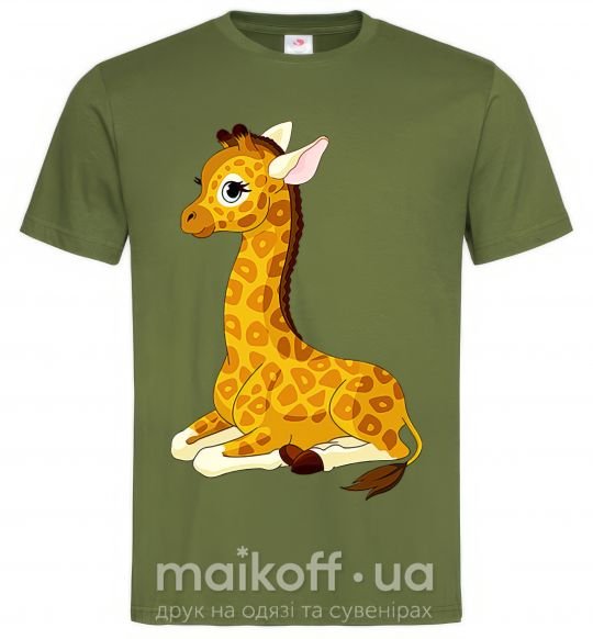 Мужская футболка Жираф прилег Оливковый фото