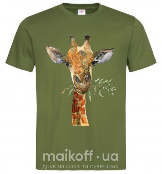 Мужская футболка Жираф с веточкой краски Оливковый фото