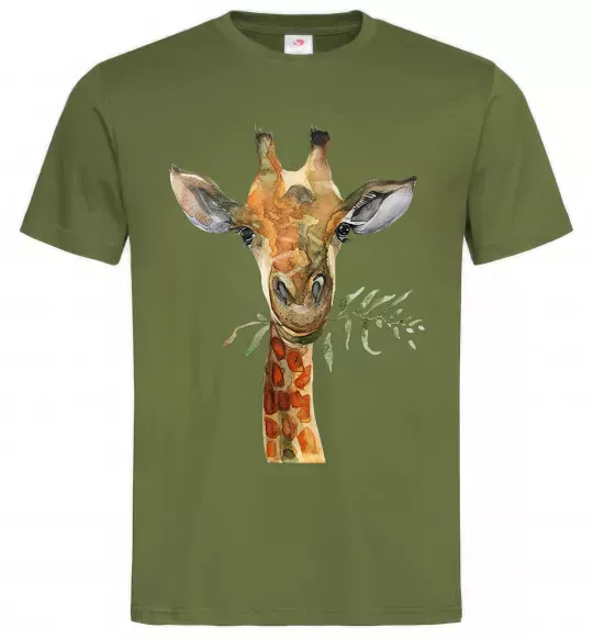 Мужская футболка Жираф з гілкою Оливковый фото