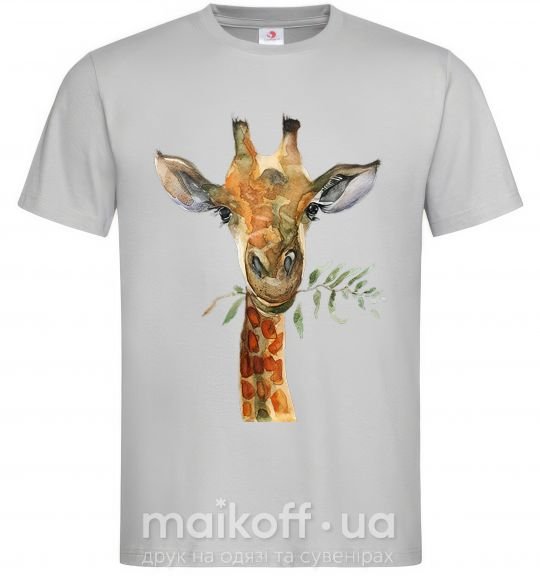 Чоловіча футболка Жираф с веточкой краски Сірий фото