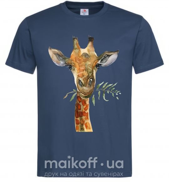 Мужская футболка Жираф с веточкой краски Темно-синий фото