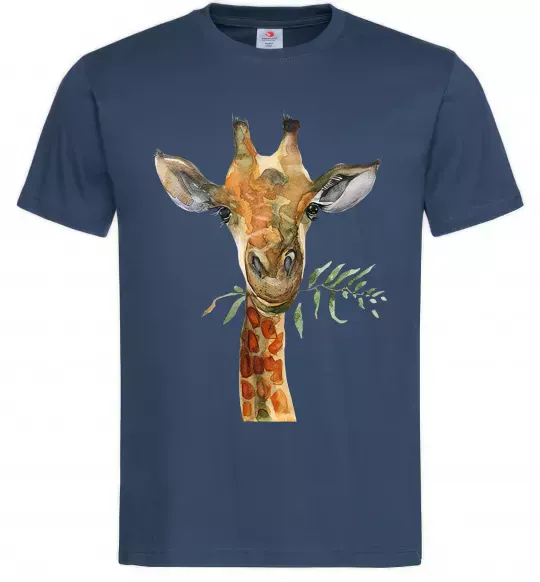 Мужская футболка Жираф з гілкою Темно-синий фото