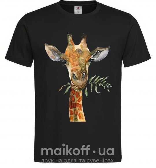 Мужская футболка Жираф с веточкой краски Черный фото