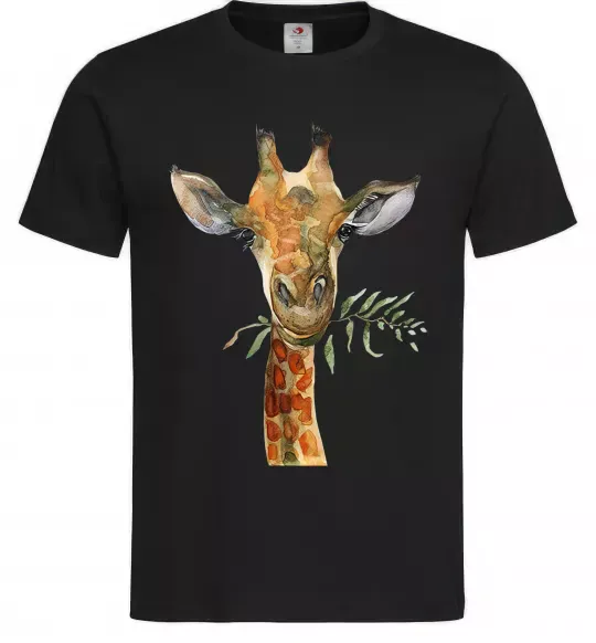 Мужская футболка Жираф з гілкою Черный фото