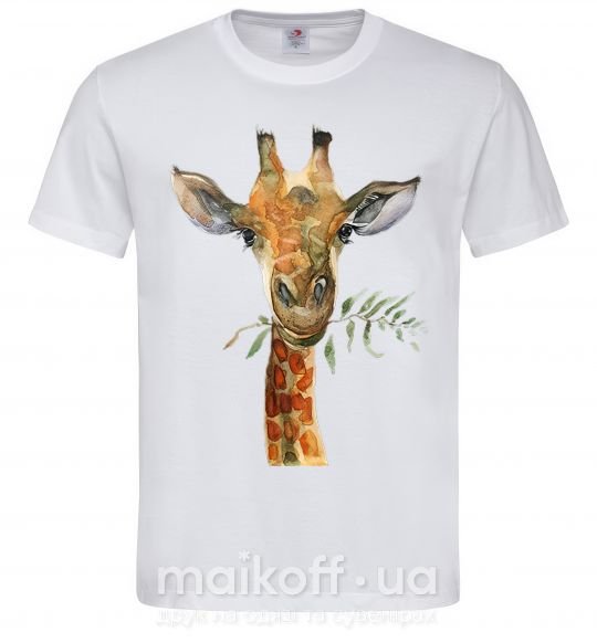 Мужская футболка Жираф с веточкой краски Белый фото