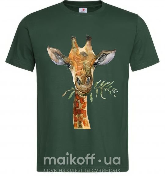Чоловіча футболка Жираф с веточкой краски Темно-зелений фото