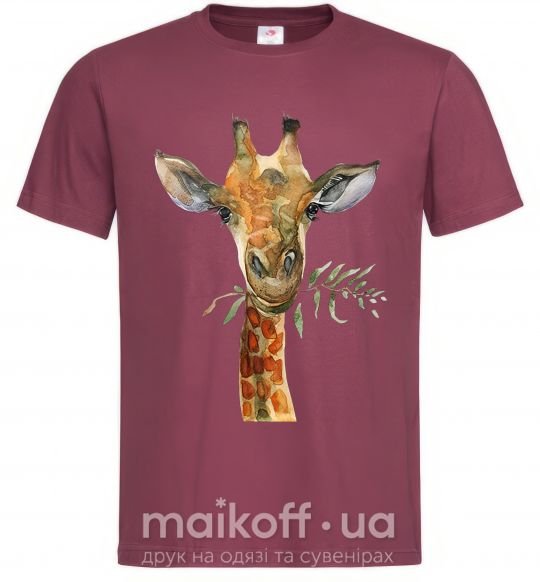 Мужская футболка Жираф с веточкой краски Бордовый фото
