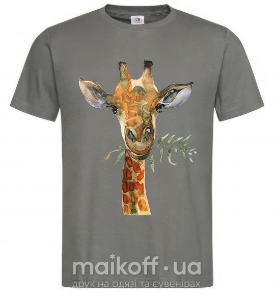 Мужская футболка Жираф с веточкой краски Графит фото