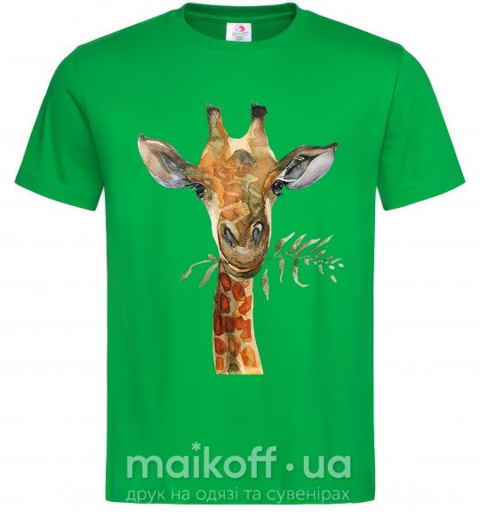 Чоловіча футболка Жираф с веточкой краски Зелений фото