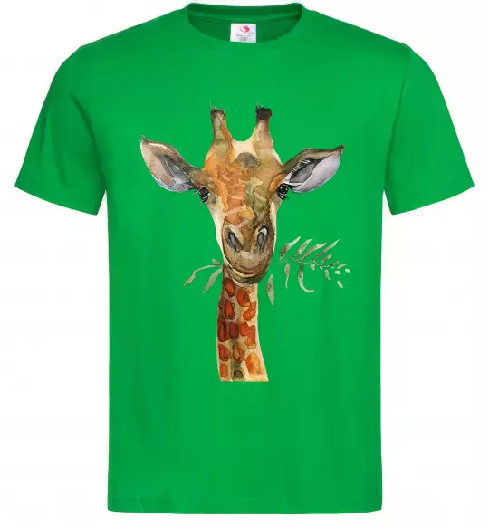Мужская футболка Жираф з гілкою Зеленый фото