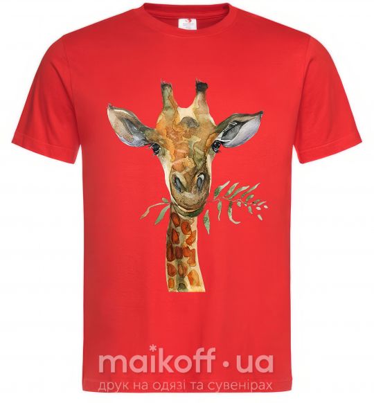 Мужская футболка Жираф с веточкой краски Красный фото
