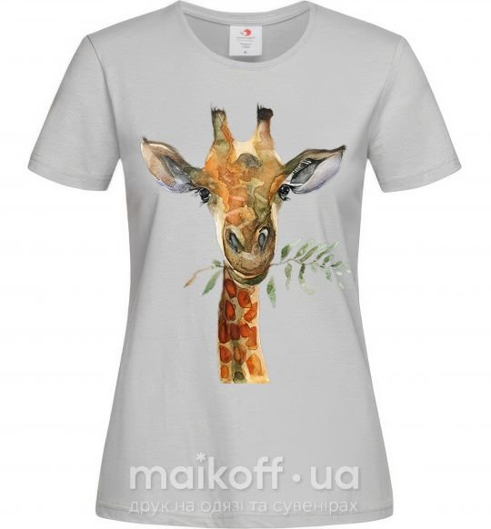 Женская футболка Жираф с веточкой краски Серый фото