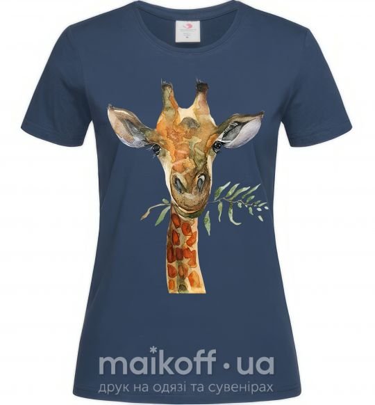 Женская футболка Жираф с веточкой краски Темно-синий фото