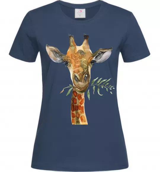 Женская футболка Жираф з гілкою Темно-синий фото
