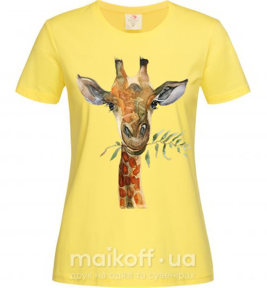 Женская футболка Жираф с веточкой краски Лимонный фото