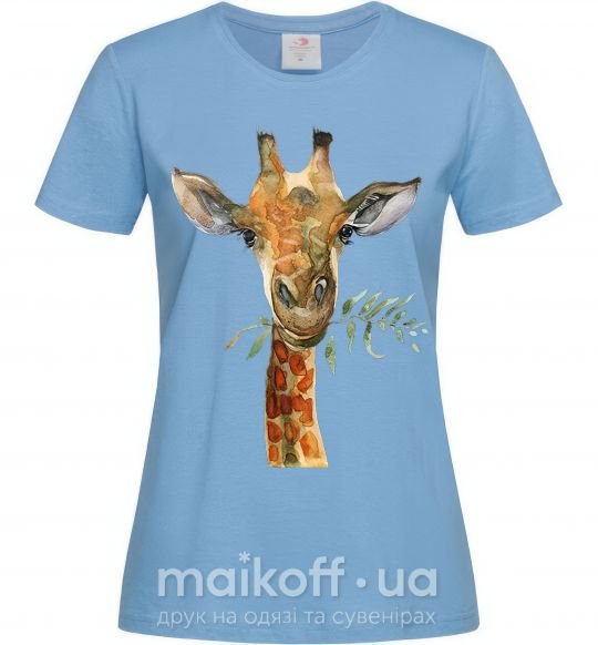 Жіноча футболка Жираф с веточкой краски Блакитний фото