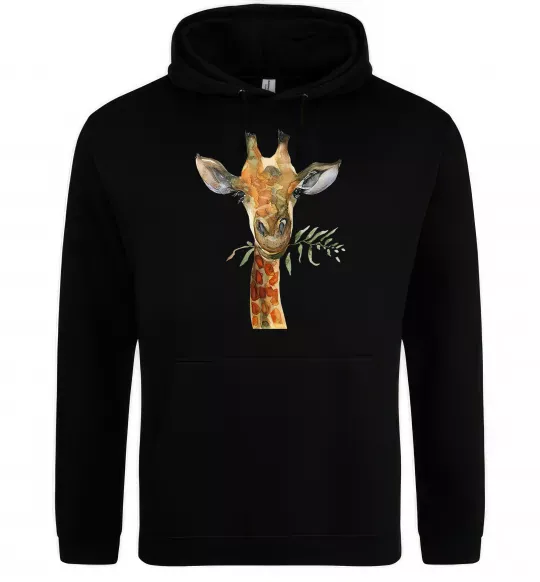 Мужская толстовка (худи) Жираф з гілкою Черный фото
