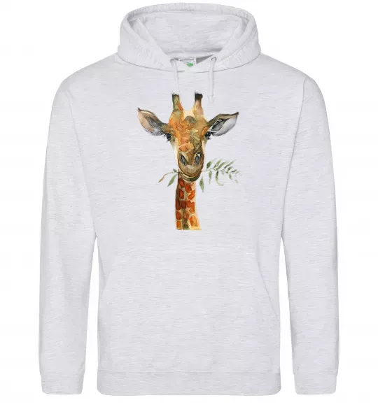 Мужская толстовка (худи) Жираф з гілкою Серый меланж фото