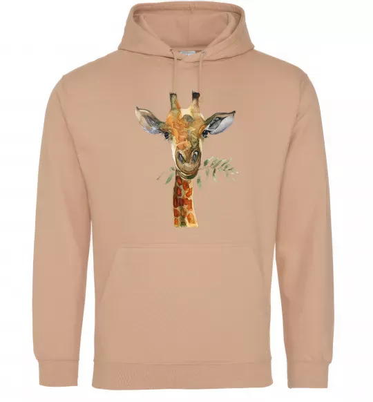 Мужская толстовка (худи) Жираф з гілкою Песочный фото
