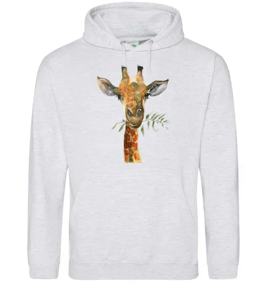 Жіноча толстовка (худі) Жираф з гілкою Сірий меланж фото