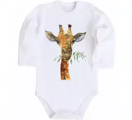 Детский боди Жираф акварель Белый фото Детский боди Жираф акварель Белый фото