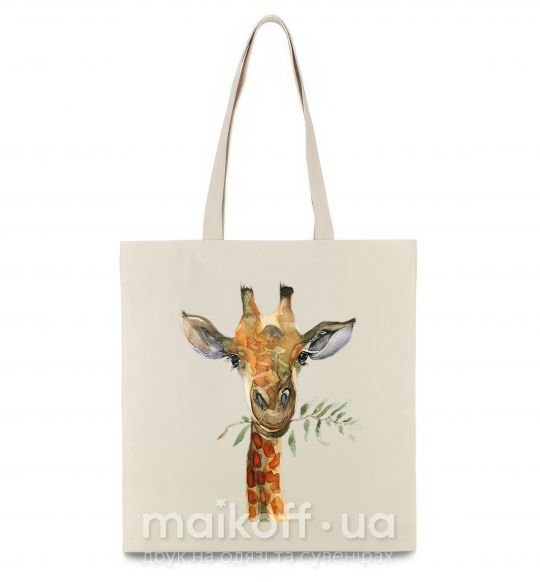 Эко-сумка Жираф с веточкой краски Бежевый фото