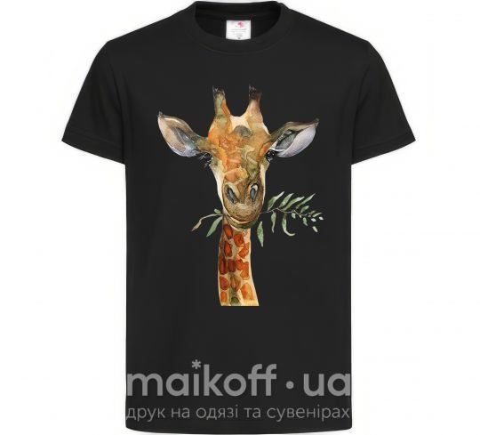 Детская футболка Жираф с веточкой краски Черный фото