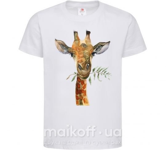 Детская футболка Жираф с веточкой краски Белый фото