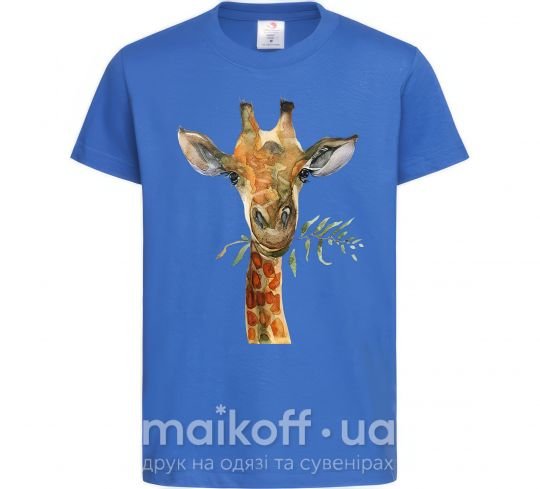 Дитяча футболка Жираф с веточкой краски Яскраво-синій фото