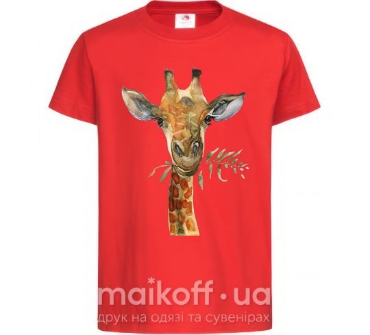 Дитяча футболка Жираф с веточкой краски Червоний фото