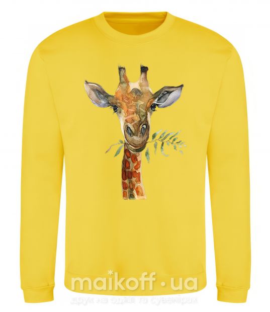 Світшот Жираф с веточкой краски Сонячно жовтий фото