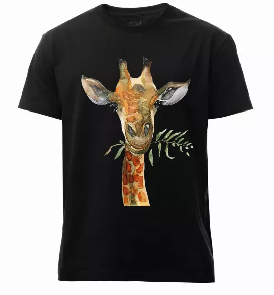 Мужская премиум футболка Жираф з гілкою Черный фото