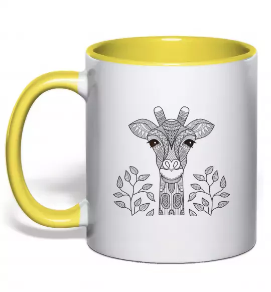 Чашка з кольоровою ручкою Жирафа з карими очима Сонячно жовтий фото