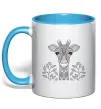 Чашка з кольоровою ручкою Жирафа з карими очима Блакитний Чашка з кольоровою ручкою Жирафа з карими очима Блакитний фото