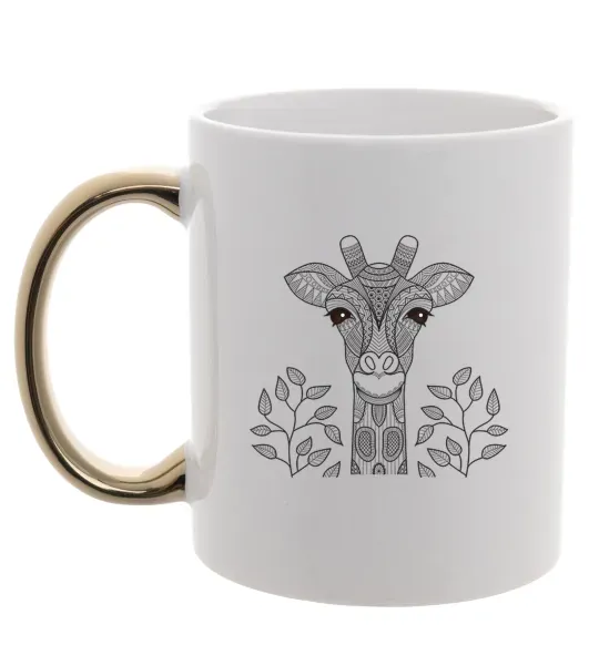 Чашка з кольоровою ручкою Жирафа з карими очима Золото фото