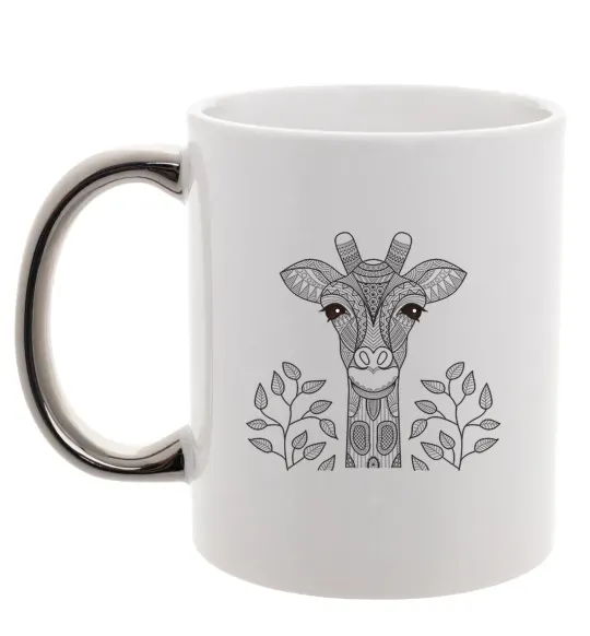 Чашка з кольоровою ручкою Жирафа з карими очима Срібло фото