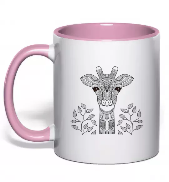 Чашка з кольоровою ручкою Жирафа з карими очима Ніжно рожевий фото