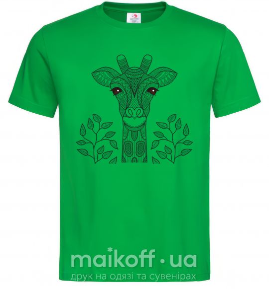 Мужская футболка Жираф с карими глазами Зеленый фото