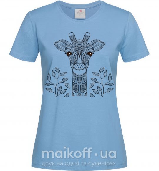 Жіноча футболка Жираф с карими глазами Блакитний фото