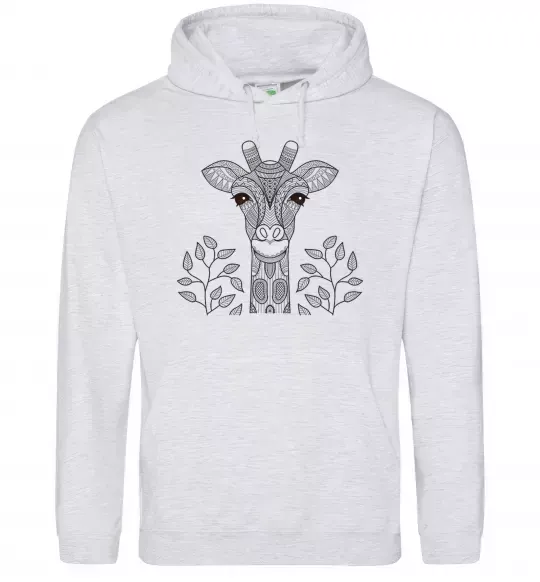 Мужская толстовка (худи) Жирафа з карими очима Серый меланж фото