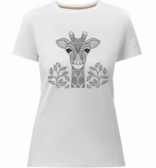 Жіноча преміум футболка Жирафа з карими очима Білий фото