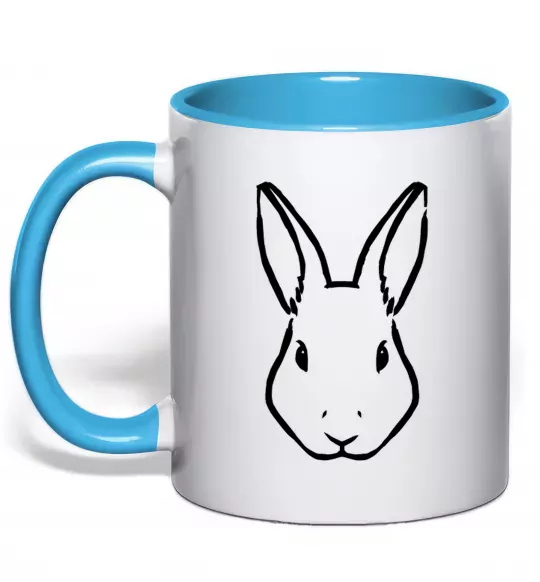 Чашка с цветной ручкой Голова зайчика Голубой фото
