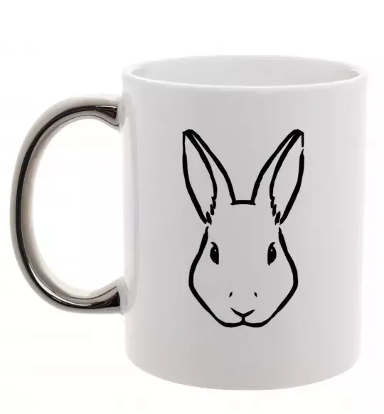 Чашка с цветной ручкой Голова зайчика Серебро фото