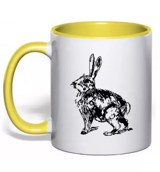 Чашка з кольоровою ручкою Кролик олівцем Сонячно жовтий фото