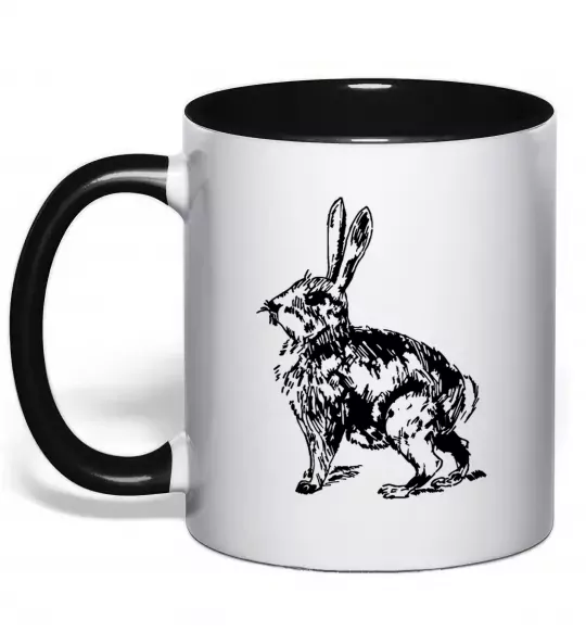 Чашка з кольоровою ручкою Кролик олівцем Чорний фото