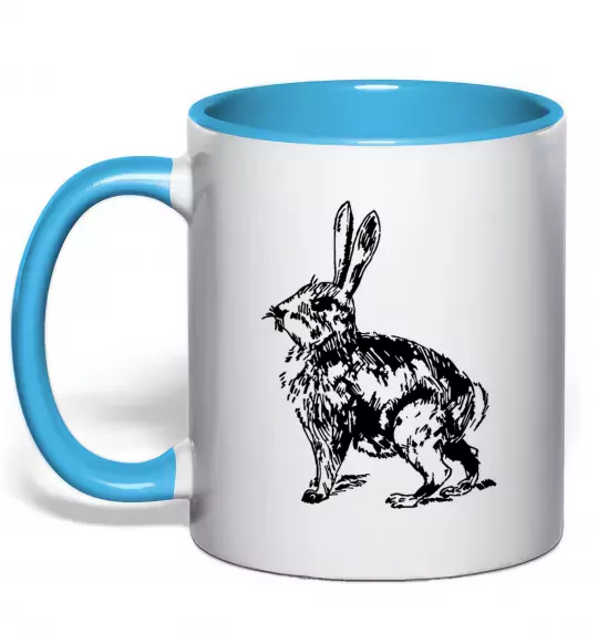 Чашка з кольоровою ручкою Кролик олівцем Блакитний фото