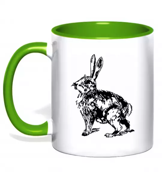 Чашка з кольоровою ручкою Кролик олівцем Зелений фото
