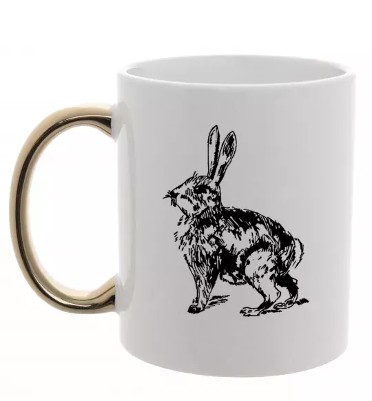 Чашка з кольоровою ручкою Кролик олівцем Золото фото