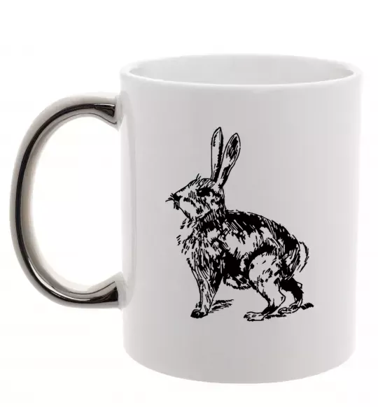 Чашка з кольоровою ручкою Кролик олівцем Срібло фото